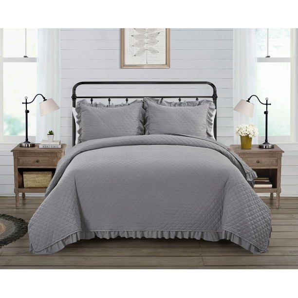 Vcny Home Farmhouse Savannah Solid Ruffle Quilt Set Twin Xl