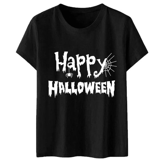 Landzoo Halloween Tops For Women Letter Print Short Sleeve Round Neck Shirt Party Comfortable Women T Shirt Size M Black