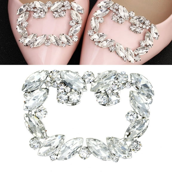 FRCOLOR  DIY Shoe Clips Buckle Rhinestone Accessories Party Bride Silver