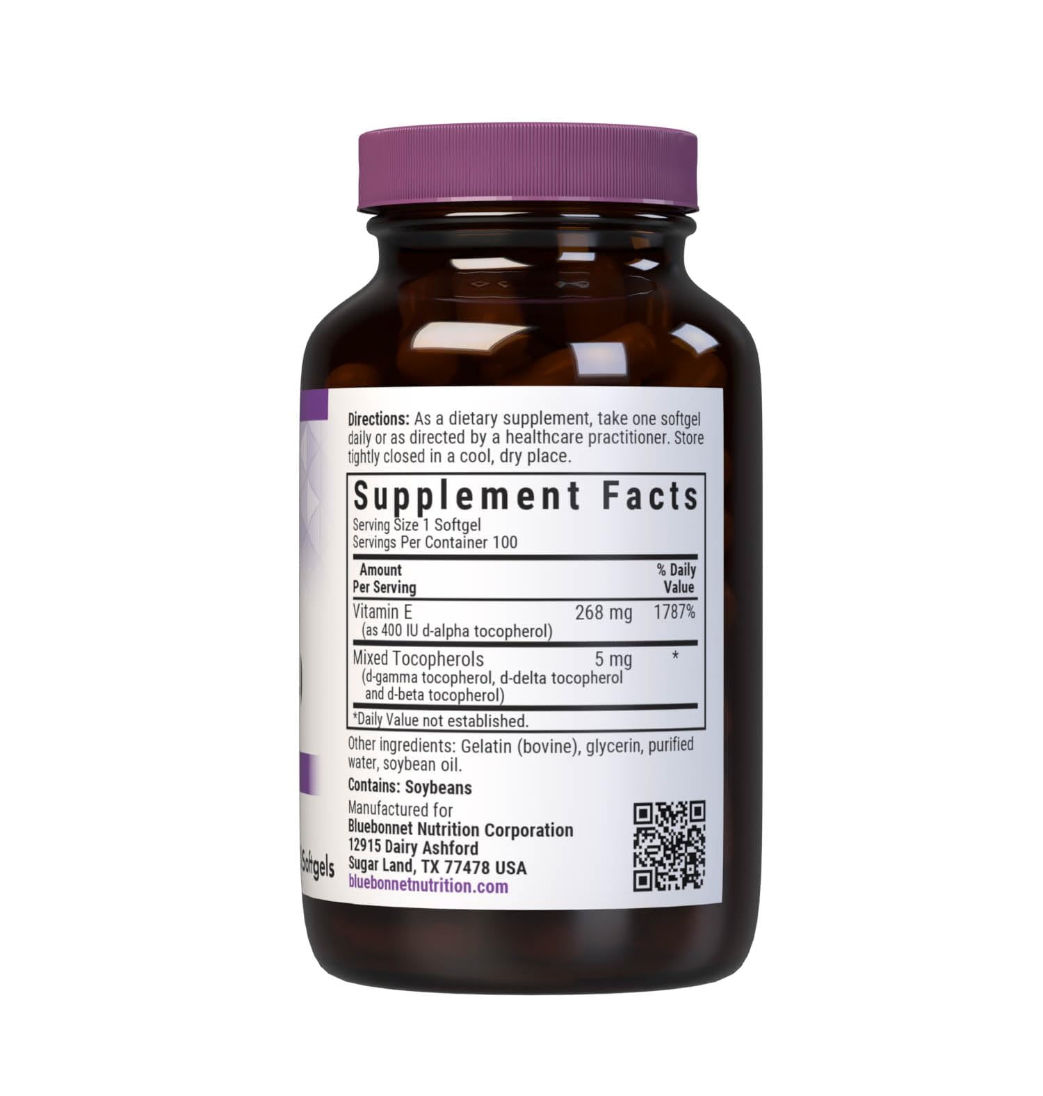 Bluebonnet Vitamin E 400 IU (268mg) Mixed Tocopherols, Cardiovascular Support*, 100 Count