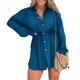 thumbnail image 5 of Conjunto de blusa y pantalones cortos con cuello de solapa para mujer blusa informal con botones pantalones cortos traje de uso diario, 5 of 6
