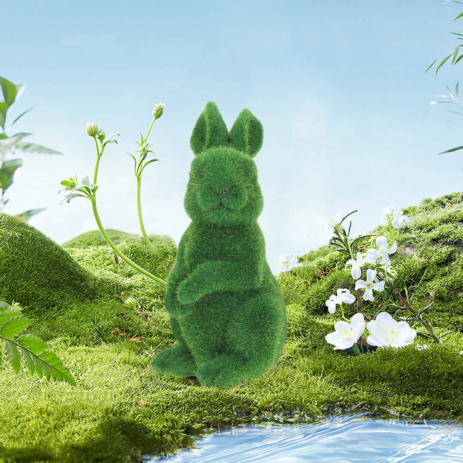 OUNONA Realistic Moss Bunny Figurine with Resin Flocking, Perfect Garden, Yard, Indoor & Outdoor Decorative Display