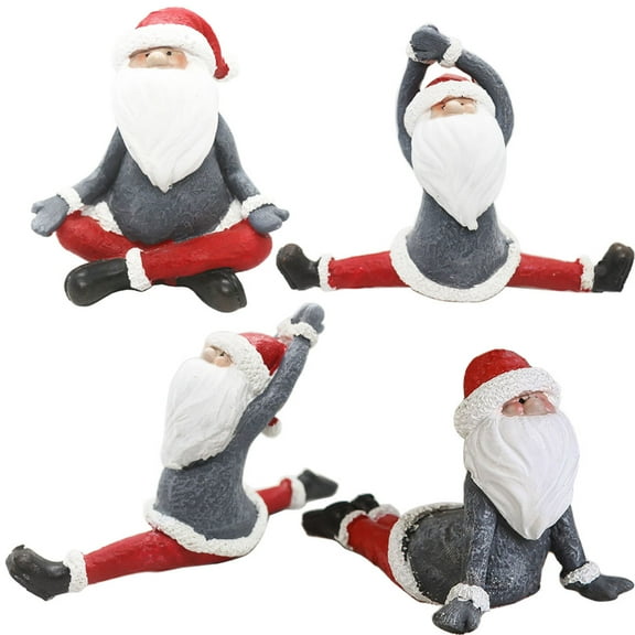 QIAOIDEA Set of 4 Christmas Yoga Gnome Figurine Zen Buddha Meditation Gnome Santa Claus Statue Christmas Seasonal Ornament Decoration Collectible Gnome Figurine Sculpture