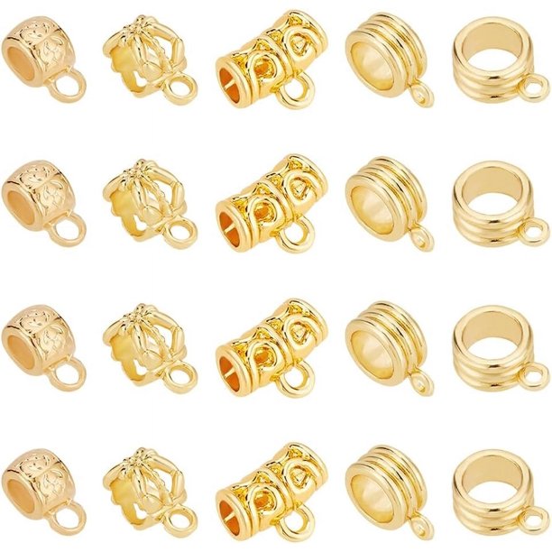 16 piezas de 4 estilos de cuentas de latón chapadas en oro de 18 quilates, espaciadores sueltos, conectores y eslabones para colgar con bucles.