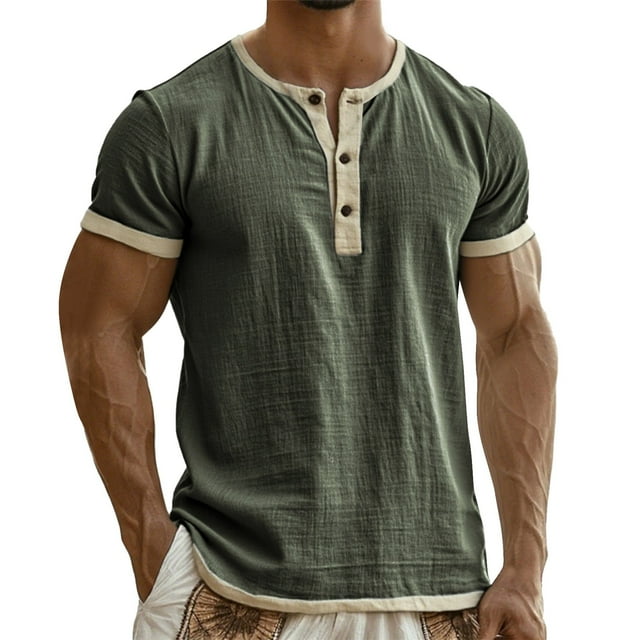 SOMOWI Mens T-Shirts Wear Short Sleeve Soft Washed Crew Neck Everyday Comfort Dark Green Fall Clothing S