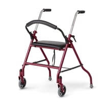 Medline Rolling Walker, 2-Wheel Folding Rollator with Seat and 5-In Wheels, Burgundy, 300-lb Capacity, Steel