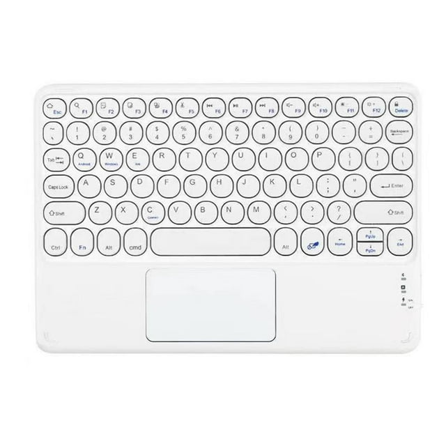 SDNall Wireless Keyboard with Touchpad, Round Cap Bluetooth Keyboard for Android Tablet Pc, Portable White Keyboard Wireless, Rechargeable Thin Bt Keyboard for Smartphone and Laptop