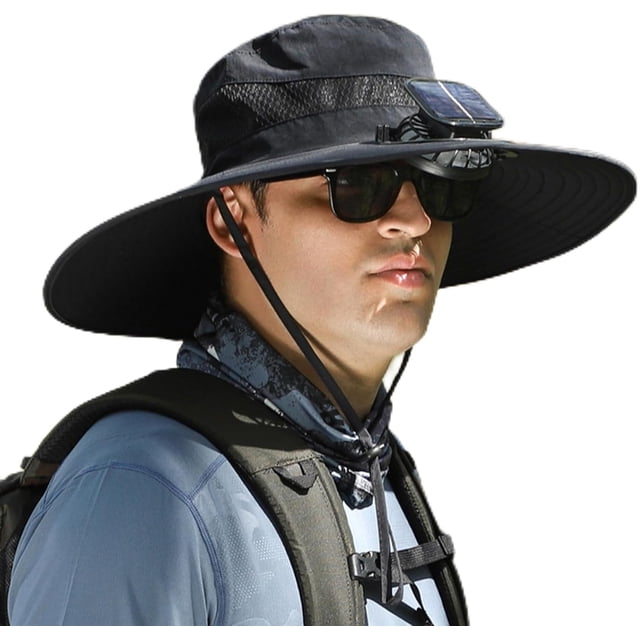 Sombrero de ventilador solar Laviscent, ventilador solar de ala ancha, sombrero de pesca al aire libre, solar y de carga, sombrero con ventilador incorporado