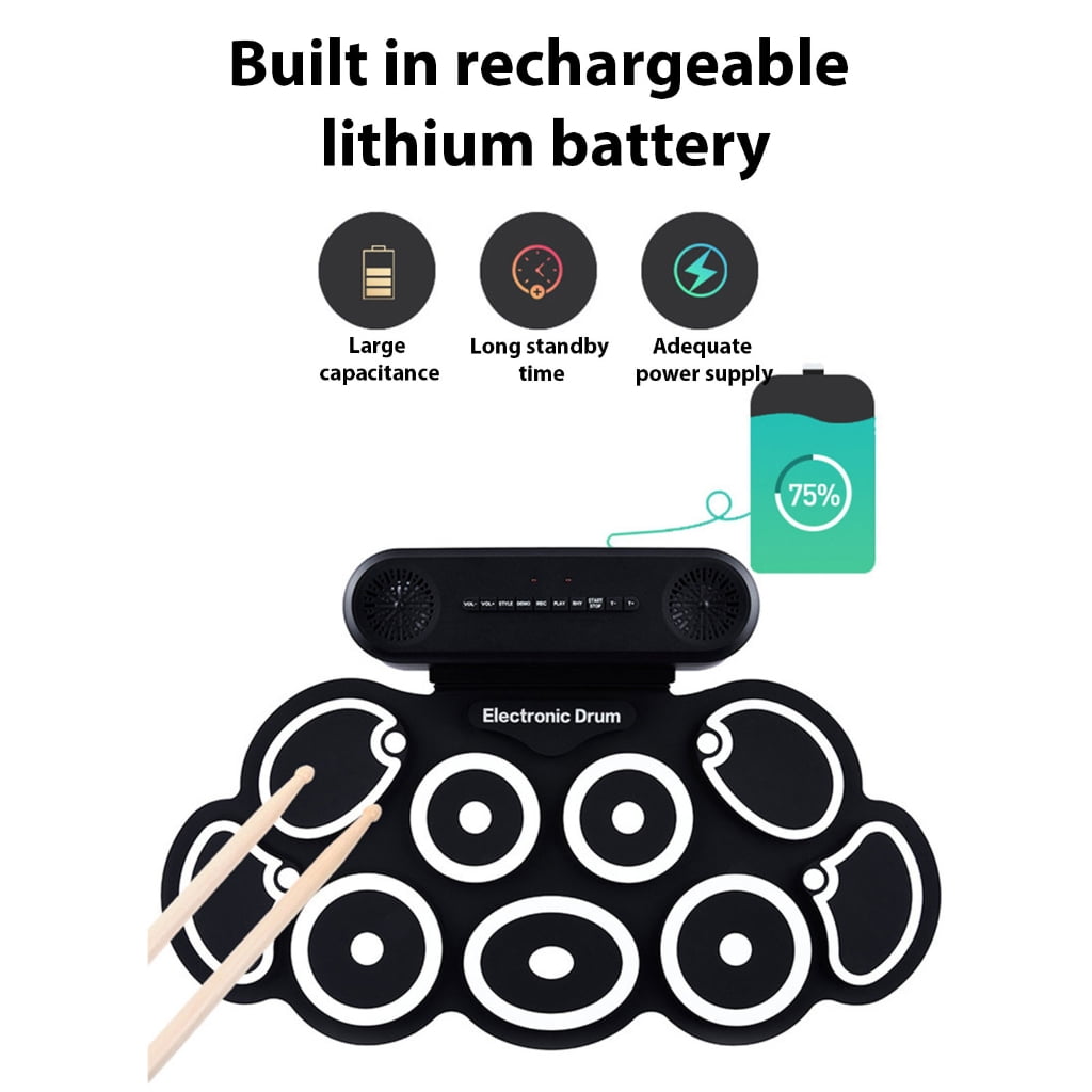 Small Electronic Drum Set Practicing Drum Pad Silicone Texture Music Creation Tool Suitable for Travel and Outdoor Gigs
