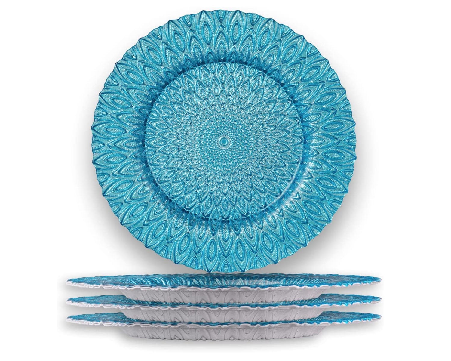 4 Units Blue Table Chargers Blue Charger plates Glass Decorative