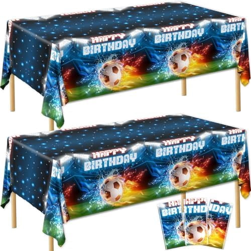 Soccer Birthday Party Decor Set - 47x71" Backdrop & 51x86" Tablecloth, Reusable Photo Props & Plastic Table Cover For Kids