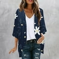 thumbnail image 2 of miqiqism Cardigans for Women 2024 Retro Floral Print Lightweight Cardigan Juniors Casual Duster Jackets 3/4 Ruffle Sleeve Blouse Tops Coat Flowy Loose Kimonos,Dark Blue,XX-Large, 2 of 5