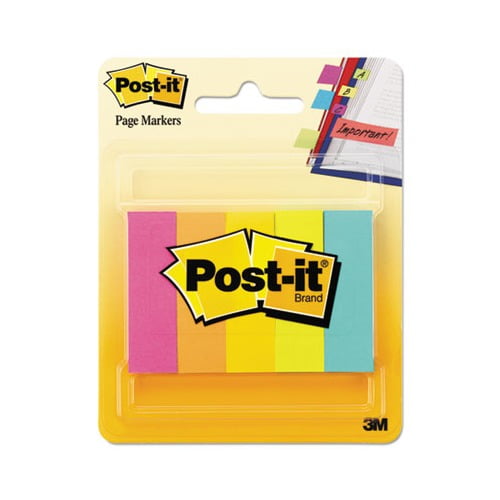 Post-it Page Markers, 1/2 in x 1 3/4 in, Assorted Colors , 100 Sheets/Pad, 5 Pads/Pack (670-5AN)
