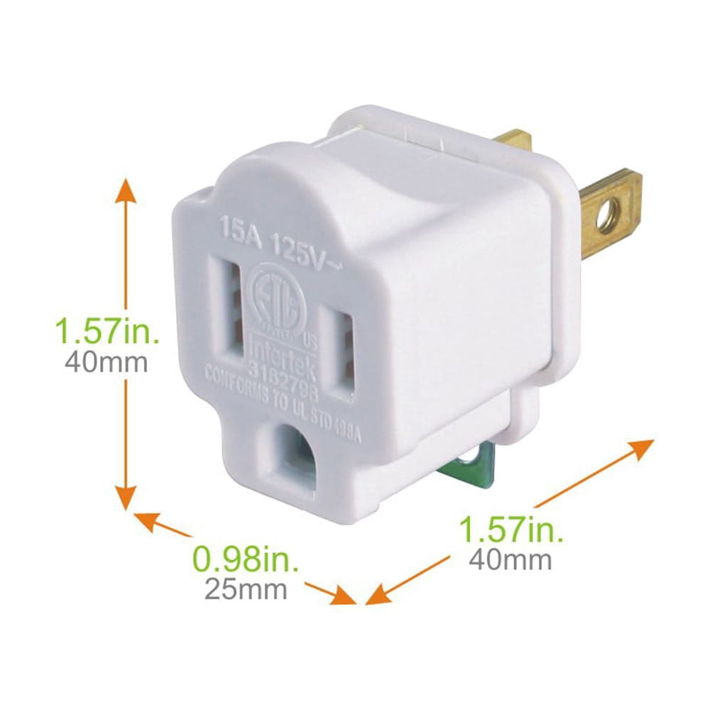 Hyper Tough 3-Pack Polarized Plug to Grounded White Indoor Adapter