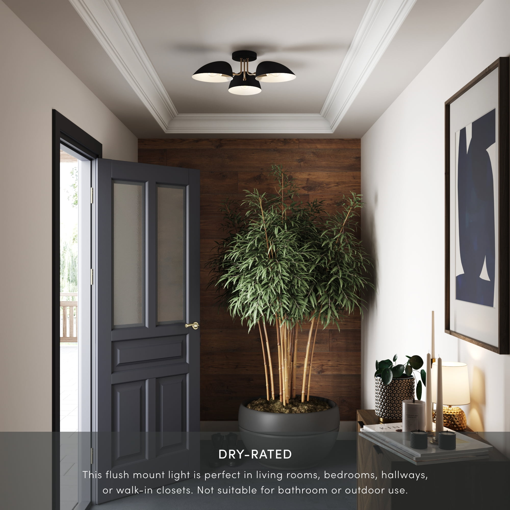 Nathan James Argo Semi Flush Ceiling Mount 3-Light Fixture with Retro Black Rounded Shade for Hallway, Kitchen or Bedroom