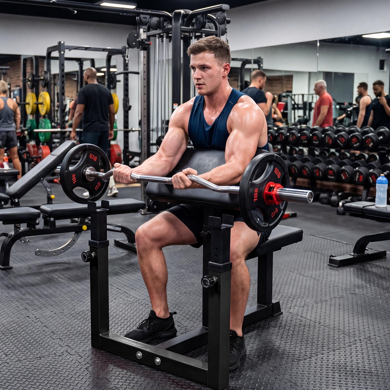 Preacher Curl Bench, Adjustable 5-Level Arm & 6-Level Rack, 300 LBS Capacity, 2" Thick Cushions