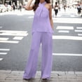 thumbnail image 3 of Scyoekwg Womens 2 Piece Outfits for Summer Tracksuit Sleeveless Round Neck Tops Wide Leg Pants Trendy Casual Loose Sweatsuits Sets Solid Color Matching Sets (Purple,XXL), 3 of 4