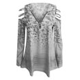 thumbnail image 4 of Moda Mujer Cuello en V Manga larga Tops Camiseta Estampado Cremallera Blusa suelta Pompotops gfhjh5387, 4 of 5