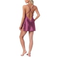 thumbnail image 3 of INSPIRE CHIC Women's Lace Nightie Plunging V-Neck High Slit Slim Fit Chemise medium Raspberry, 3 of 6