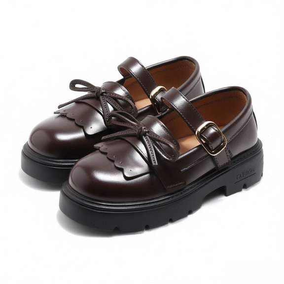 Gpaecead Girls Bow College Style Loafers Soft Sole Breathable Lightweight Faux Leather British Casual Flats For School, Brown