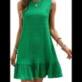 thumbnail image 1 of Vestido Corto Informal de Verano con Cuello Redondo y Volantes para Mujer, Sin Mangas y con Dobladillo Fruncido. Verde XL, 1 of 8