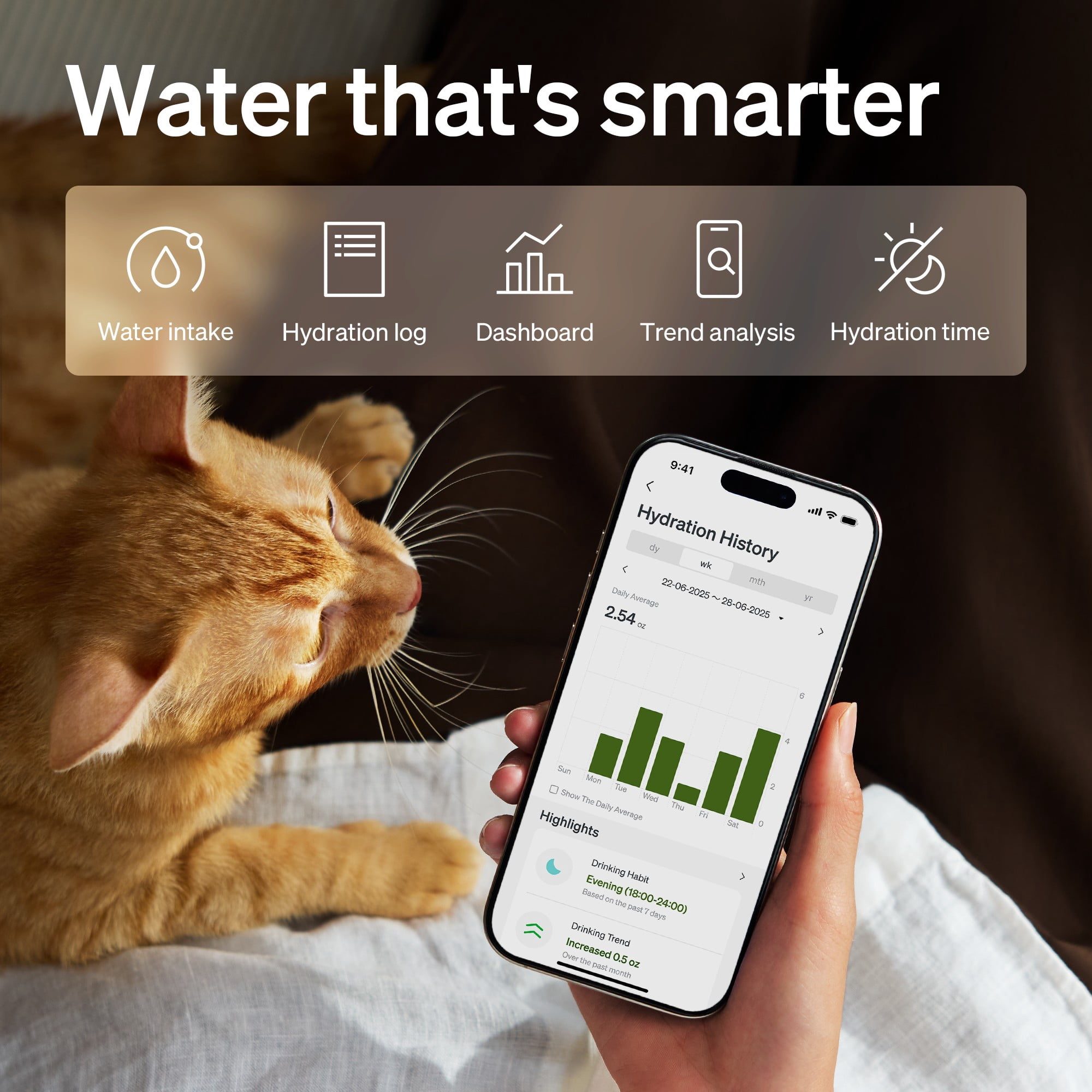 PETLIBRO Dockstream 2 Smart Cat Water Fountain,  3L Stainless Steel Tray, 5G WiFi App Monitoring, Anti-Spill Design Dispenser ,White/Walnut