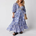 thumbnail image 3 of PENGXIANG Robe Bohème Florale pour Femmes Col en V Taille Froncée Longue Robe Fluide, 3 of 6