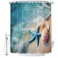 thumbnail image 2 of Ocean Waves Shower Curtains for Bathroom, Beach Shells Starfish Washable Fabric Shower Curtain with Hooks Waterproof Bathroom Decor Sets, 72 x 96 Inches, 2 of 9