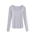thumbnail image 4 of Pxiakgy Hot Sale!! Women's Scoop Neck Casual Ribbed T Shirt Long Sleeve Stretch Slim Fitted Basic Shirts Womens Neck Casual Ribbed T Shirt Long Sleeve Stretch Slim Basic Shirts Grey Xxl, 4 of 4