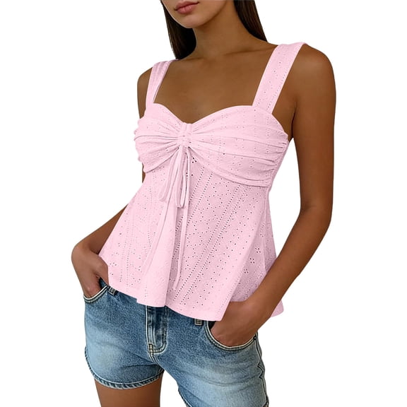 Jerdar Women's Summer Peplum Cami Top Tie Front Sweetheart Neck Ruffle Flared Hem Sleeveless Babydoll Going Out Tank Tops L