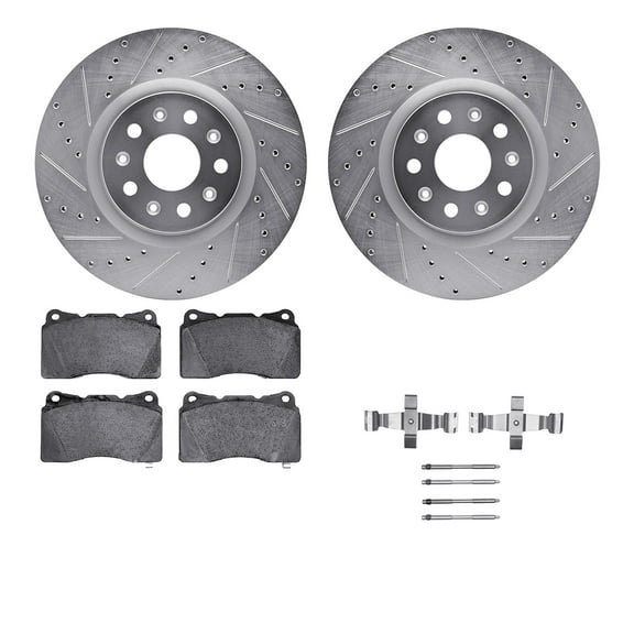 Dynamic Friction Company Front Brake Rotors-Drilled and Slotted-Silver with 5000 Advanced Brake Pads includes Hardware 7512-46033