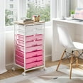 thumbnail image 2 of Rolling Cart with Drawers, Pink Cart with 8 Plastic Drawer Storage and Wooden Tabletop, Craft Storage, Teacher Cart, Storage Cart on Wheels, Rose Pink, 2 of 18