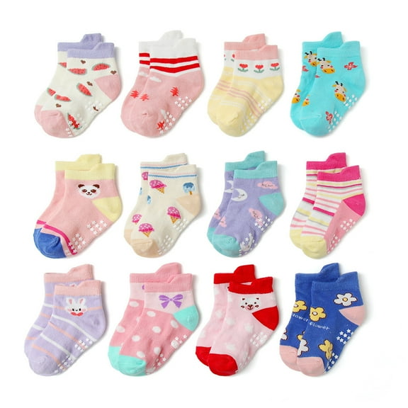 Fraobbg 12 PACK Baby Non Slip Socks Toddler Infants Low-Cut Ankle Grips Socks