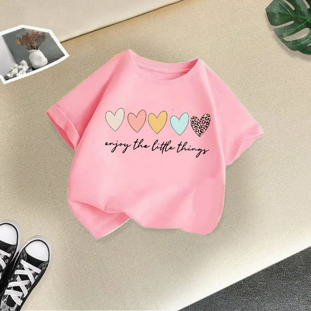 T-shirt Graphique à Manches Courtes Décontracté pour Filles pour l'Été - Haut à Col Rond à Imprimé Mignon pour Filles - Tenue Quotidienne Stylée et Confortable