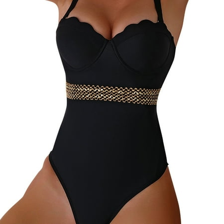 Sexy Floral Print Backless One Bodysuit Form Fitting Swimsuit Black Plus Size Swimsuit For Women
