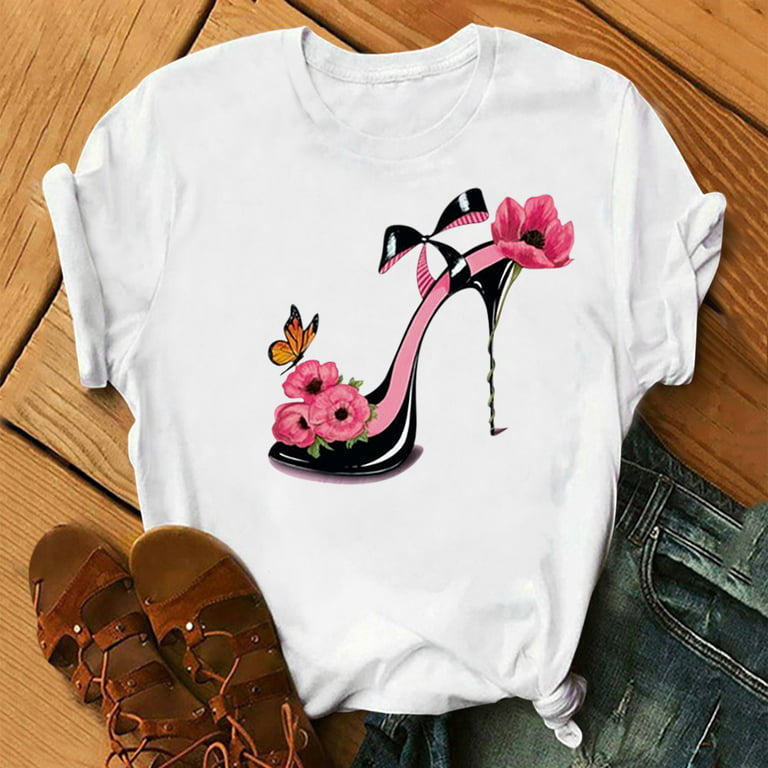 Womens 2022 Trendy Floral Graphic Cute Graphic Tshirt Short Sleeve T Shirt  Casual Blouse Fishing Shirts Ladies Going Out Plus Size Y2k Tees Fall  Winter Boho Tunic Tops Party Sexy Slim Print