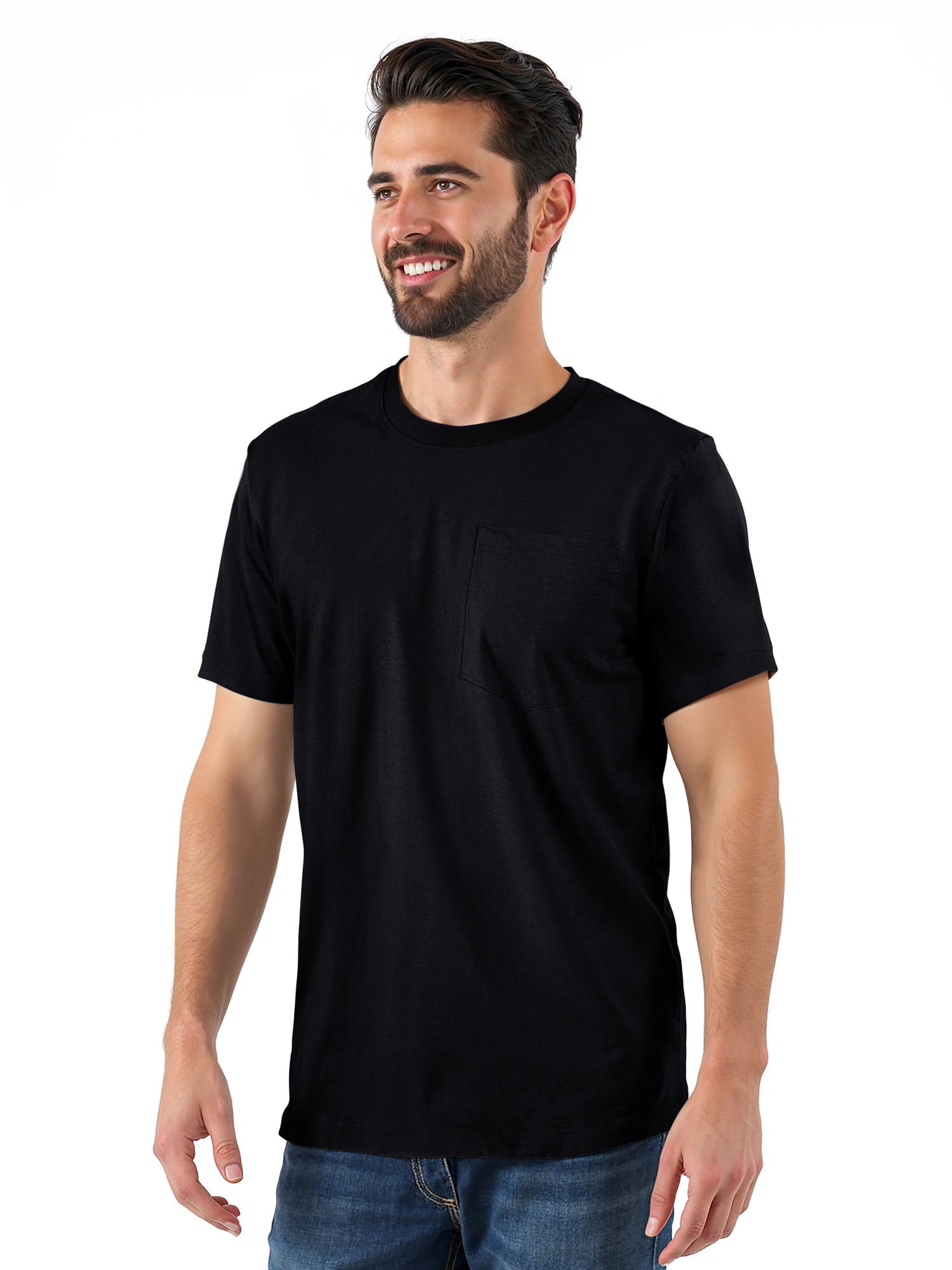 Brahma Men's Pocket T-Shirts Moisture-Wicking Short Sleeve Work Shirt, Black/Black, 2-Pack
