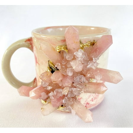 

Set of 2 Pink Marble Effect Ceramic Mug Gold Plated Semi-Precious