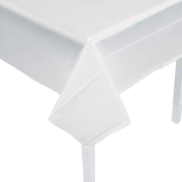 Fun Express WHITE PLASTIC TABLECOVER (54" X 108") - Party Supplies - 1 Piece