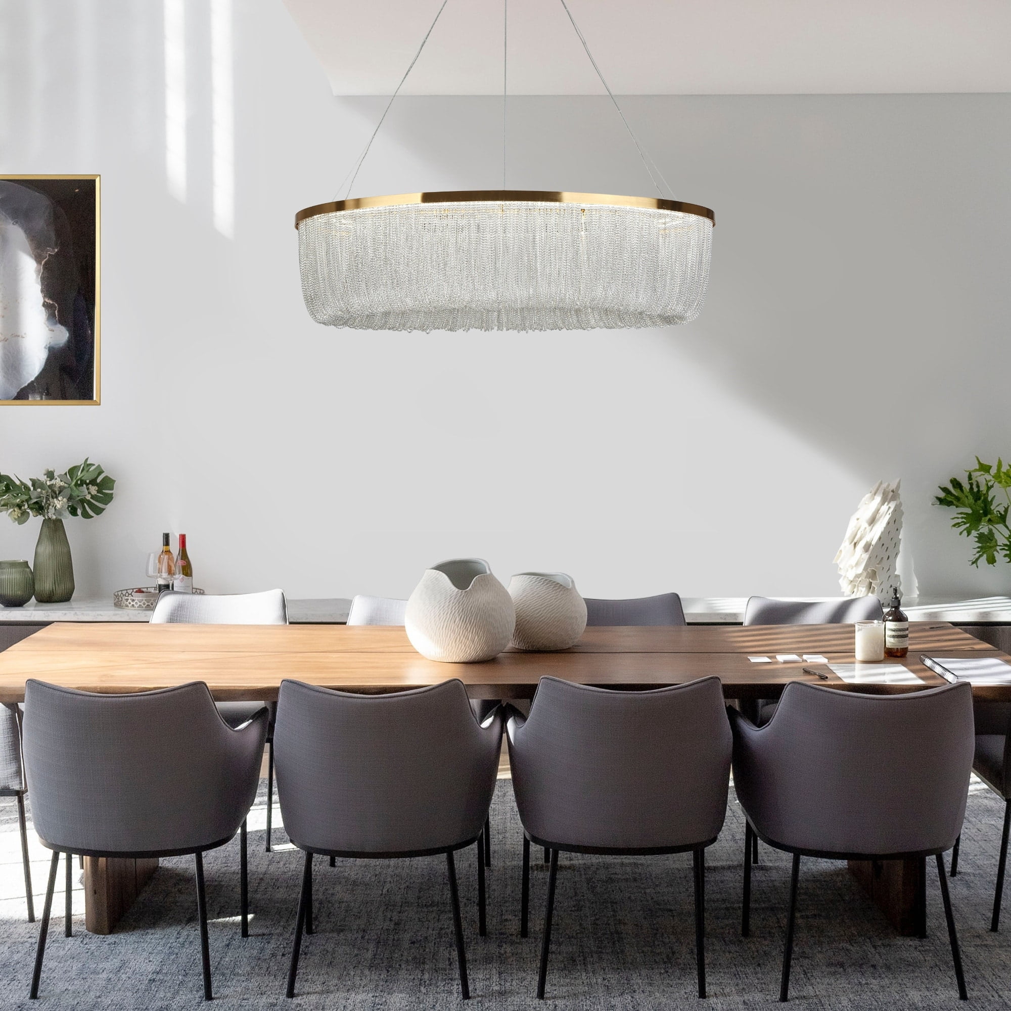 LNC Shoebill 1-Lights 31.5" Luxury and Glam Rectangle Kitchen Island Lights, Gold and Silver Chain