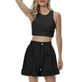 thumbnail image 2 of Gustave High Waisted Wide Leg Shorts for Women Casual Pleated Ruffle Flowy Short Pants Summer Loose Button Shorts with Pockets "Black, L", 2 of 9