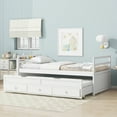 thumbnail image 2 of Newboti Twin Size Bed with Headboard, Footboard, Trundle and Three Storage Drawers, Twin Size Pine Wood Bed with Headboard, Footboard,White 444968144292428, 2 of 11