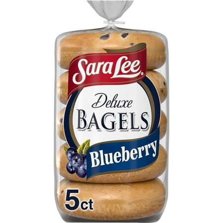 Sara Lee Deluxe Blueberry Bagels, 5 count, Kosher Fruit Bagels, 15 oz Bag