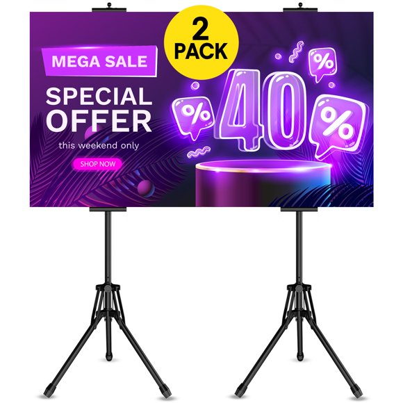 EBLIKI Poster Stands for Display - Floor Poster Board Holder Poster Display Stand Retractable Banner Stand Outdoor Sign Holder, Double-Side Tripod He