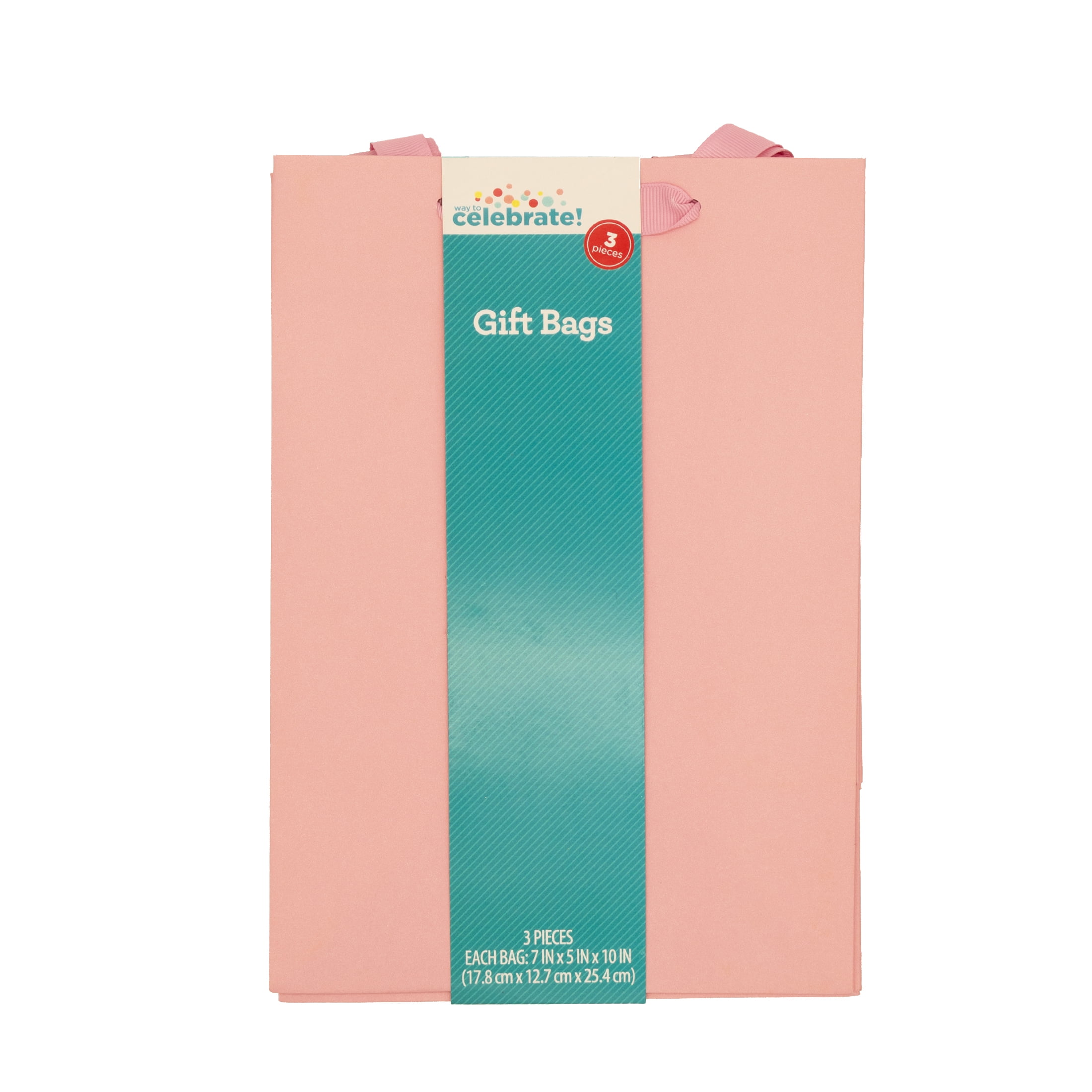 Large Pink Gift Bags, 7" x 10", 3 Count, by Way To Celebrate