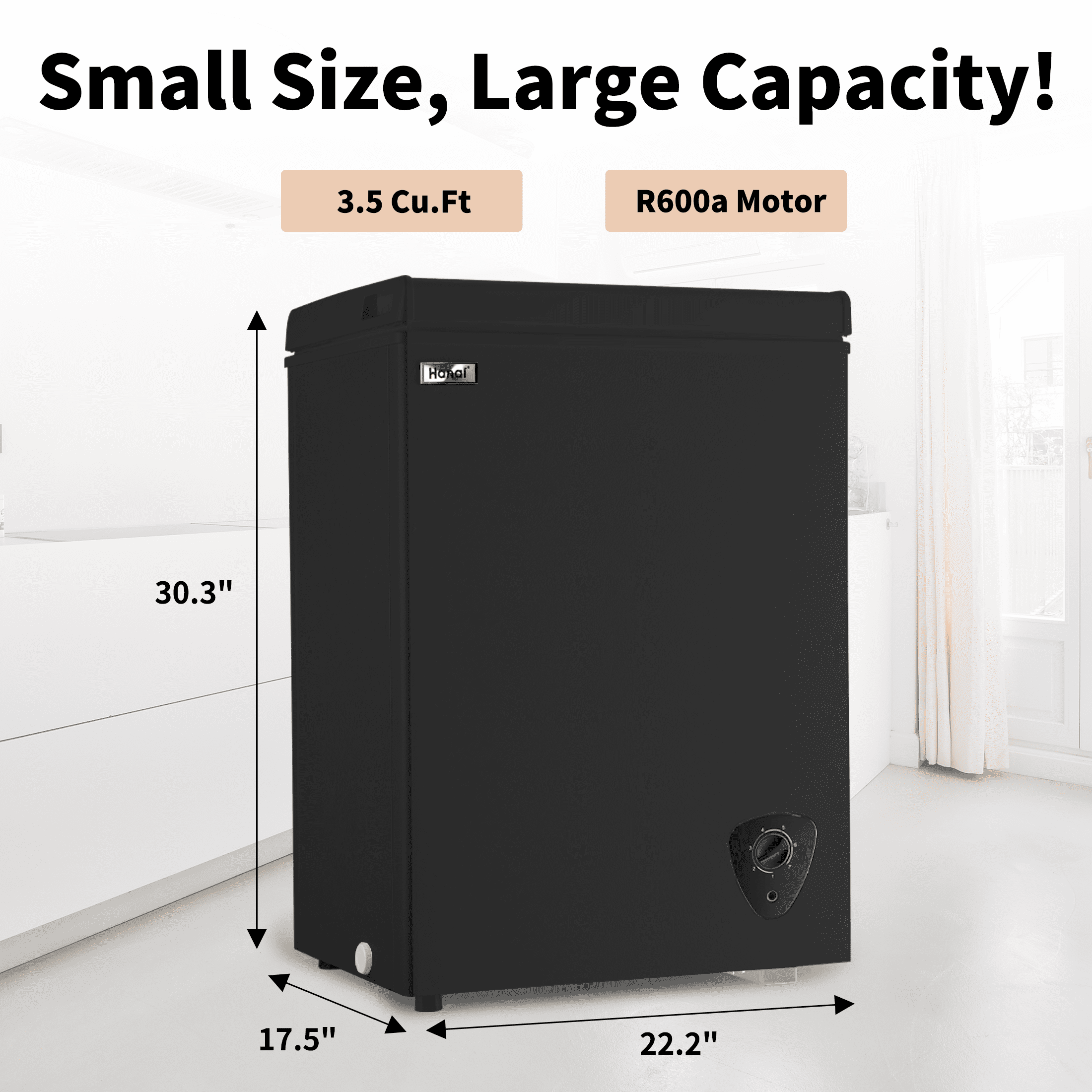 WANAI 3.5 Cubic Chest Freezer with Top Open Door,Removable Storage Basket,7 Gears Temp Control,Energy Saving,Black