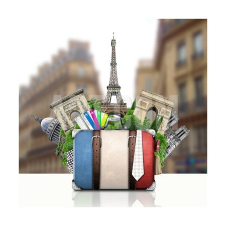 France and Attractions of Paris, Retro Suitcase Print Wall Art By