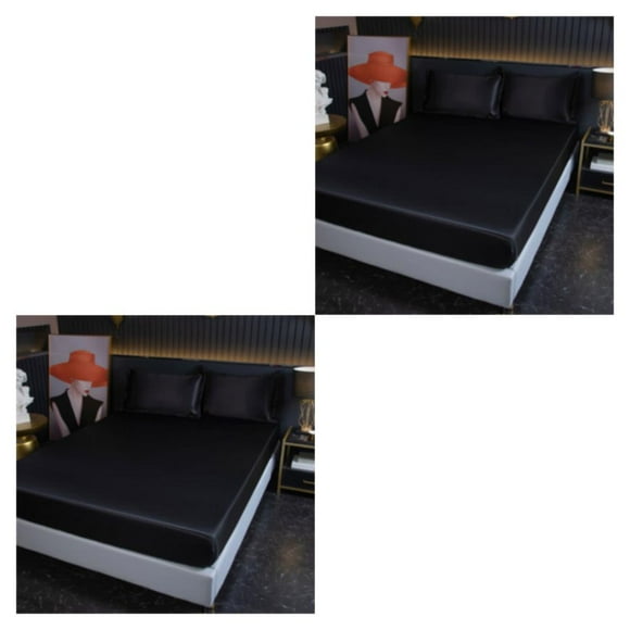 VONKY Easy To Install Plain Fitted Sheet For High Mattress plifies Bed-Making black 2Set