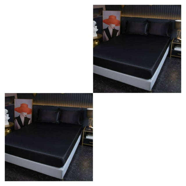 VONKY Easy To Install Plain Fitted Sheet For High Mattress plifies Bed-Making black 2Set