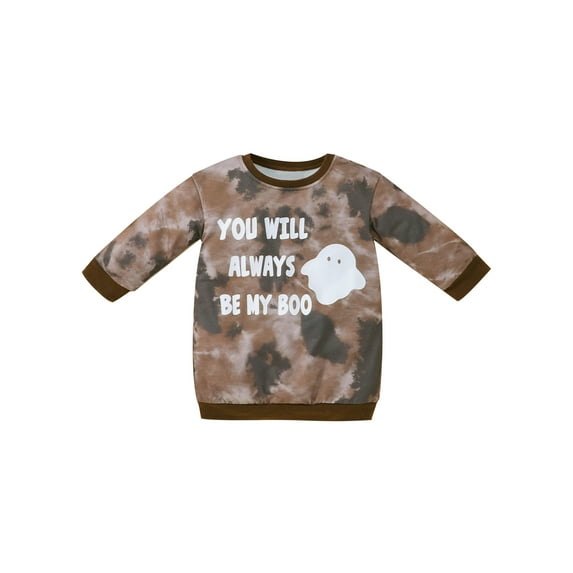 Gureui Toddler Infant Baby Girls Sweater Dress, Casual Letter Ghost Print Long Sleeves Round Neck Loose Dress